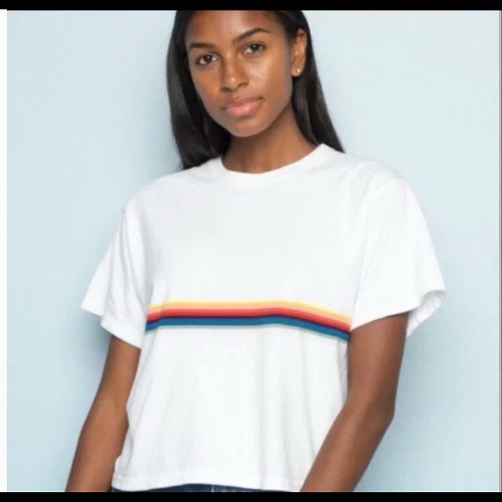 Brandy Melville White and Multicolor Crop Top